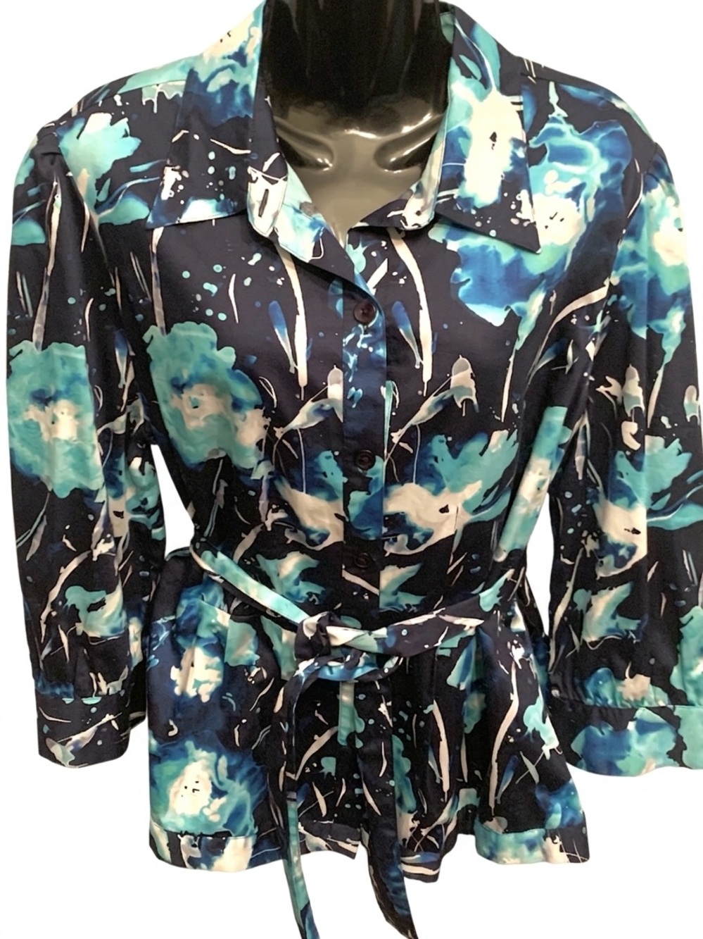 Jones New York Signature Watercolor Print Belted Blouse XL